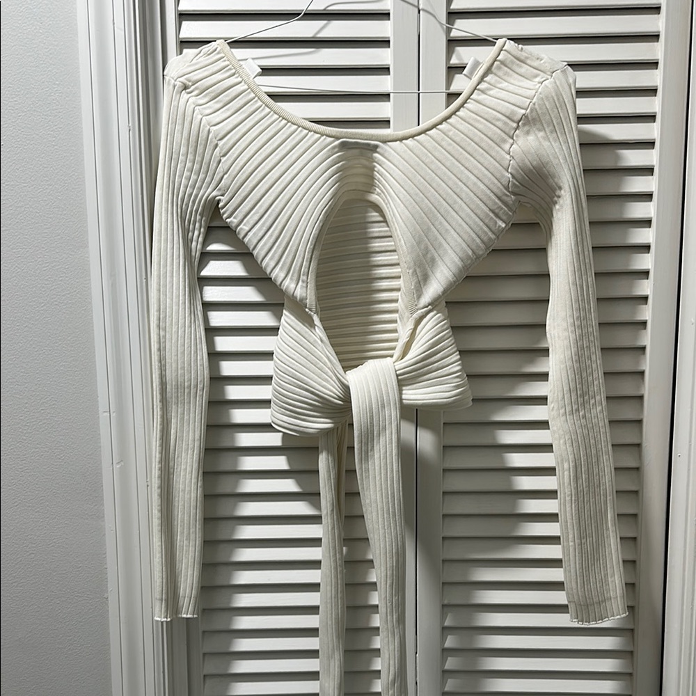 Tibi Ivory Cropped Knit Top, Sm
